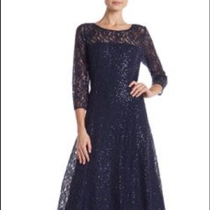 SLNY Womens Black Sequined Boat Neck Dress